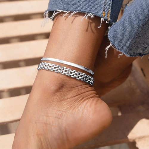 Image of KissYan Gold Ankle Bracelets for Women, 14K Gold Anklets Chunky Cuban Link Chain Summer Beach Foot Jewelry Gifts for Women