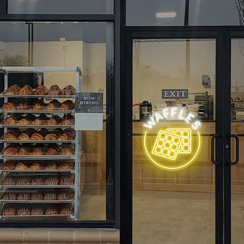Image of Waffles Neon Sign Bakery Shop Dessert House LED Neon Light Coffee Shop Cafe Home Kitchen Wall Art Decoration Personalized Gift, Dining Decor,Kids Room Decor, Food Neon Lights