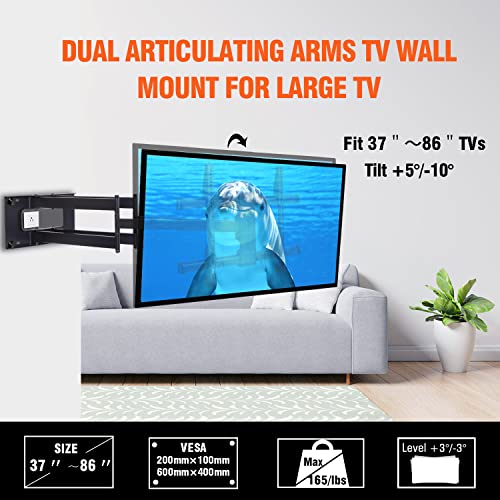 FORGING MOUNT Long Arm TV Mount Bracket,Dual Articulating Arm Full Motion TV Wall Mount with 43inch Long Extension Swivel Tilt Level,Fits 50-86\" TVs,Holds 165 lbs,VESA 600x400mm