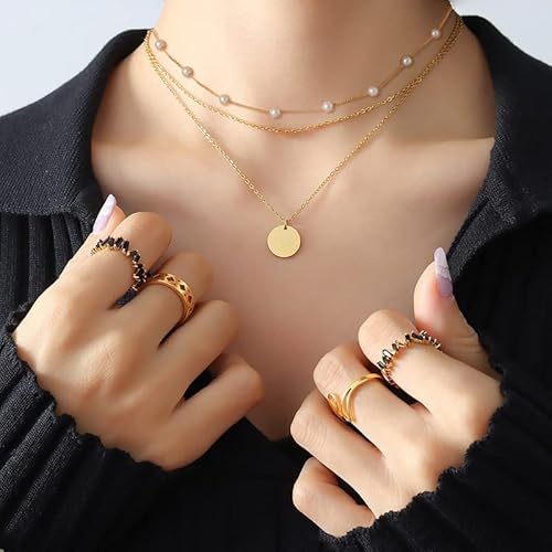 Sewyer Dainty Layered Pearl Necklaces For Women 14K Gold Plated Handmade Layered Pearl Chain Necklace Delicate Layered Freshwater Pearl Necklace Everyday Jewelry Gift #TOP1