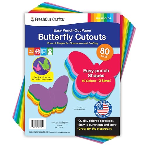 80 Pieces Butterfly Cutouts for Crafts and Classroom Decor Bright Paper Shapes in Two Sizes for Spring Projects Bulletin Boards Life Cycle Lessons Double Sided USA Made Cardstock