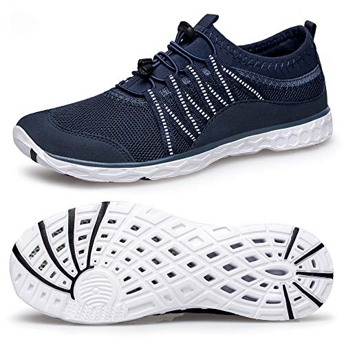 Ritiriko Unisex Badeschuhe Atmungsaktiv Strandschuhe Schnell Trocknend Aquaschuhe Wasserschuhe Surfschuhe Schwimmschuhe für Damen Herren Blau Weiss EU 43 Cover