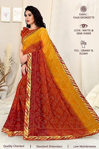 Image of MIRCHI FASHION Women Saree Georgette Traditional Bandhani | Ethnic Printed Sari for Social Gatherings with Unstitched Blouse Piece