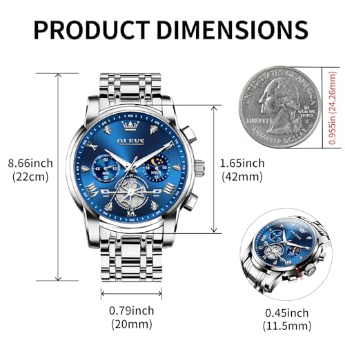 Image of OLEVS Watch Men Luxury Chronograph Stainless Steel Wrist Dress Waterproof Watch Quartz Analog Large Face Luminous