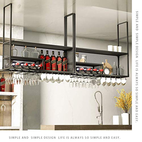 Soporte para botellas de vidrio colgante con estantes de barra negros 5