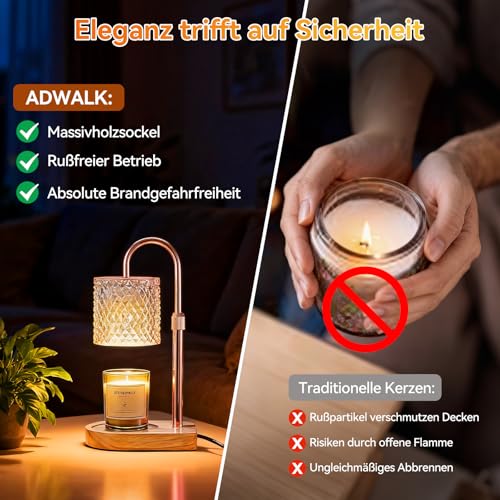 Adewalk Kerzenwärmer Lampe Candle Warmer mit Timer & Dimmer - Höhenverstellbare Kerzenlampe, 2x 50W Birnen, Duftkerzenwärmer für Glaskerzen, Flammenlos & Sicher, Geschenk & Home Dekor, Natur​