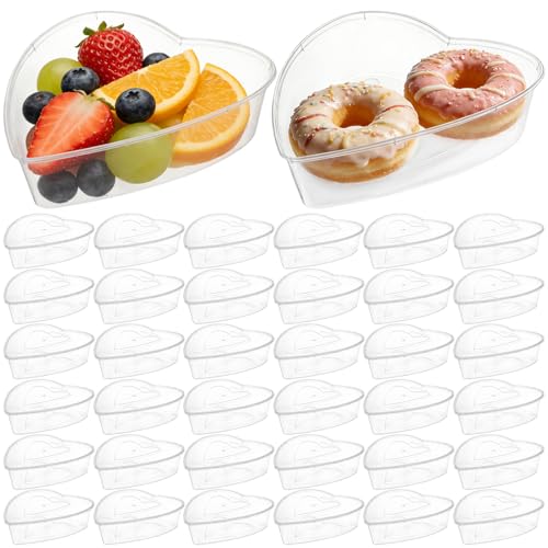 36 Pcs 17 Oz Valentines Day Heart Shaped Container Plastic Seasoning Containers Box Food Storage Containers with Clear Lids Reusable Dessert Box for Valentine Kitchen Restaurant Fruit Vegetable