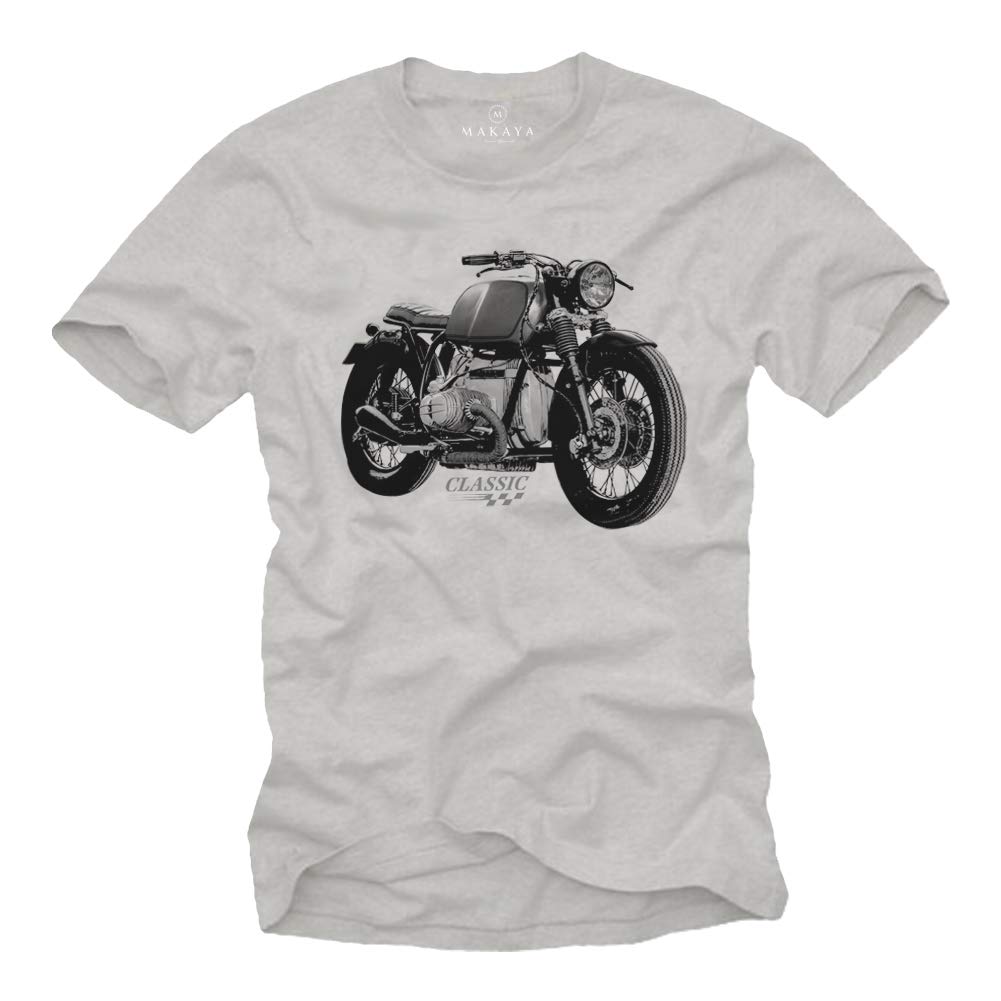 MAKAYA Motorbike Accessories for Men - Vintage Motorcycle R100 - Biker T-Shirt Short Sleeve Grey Size XXXXL