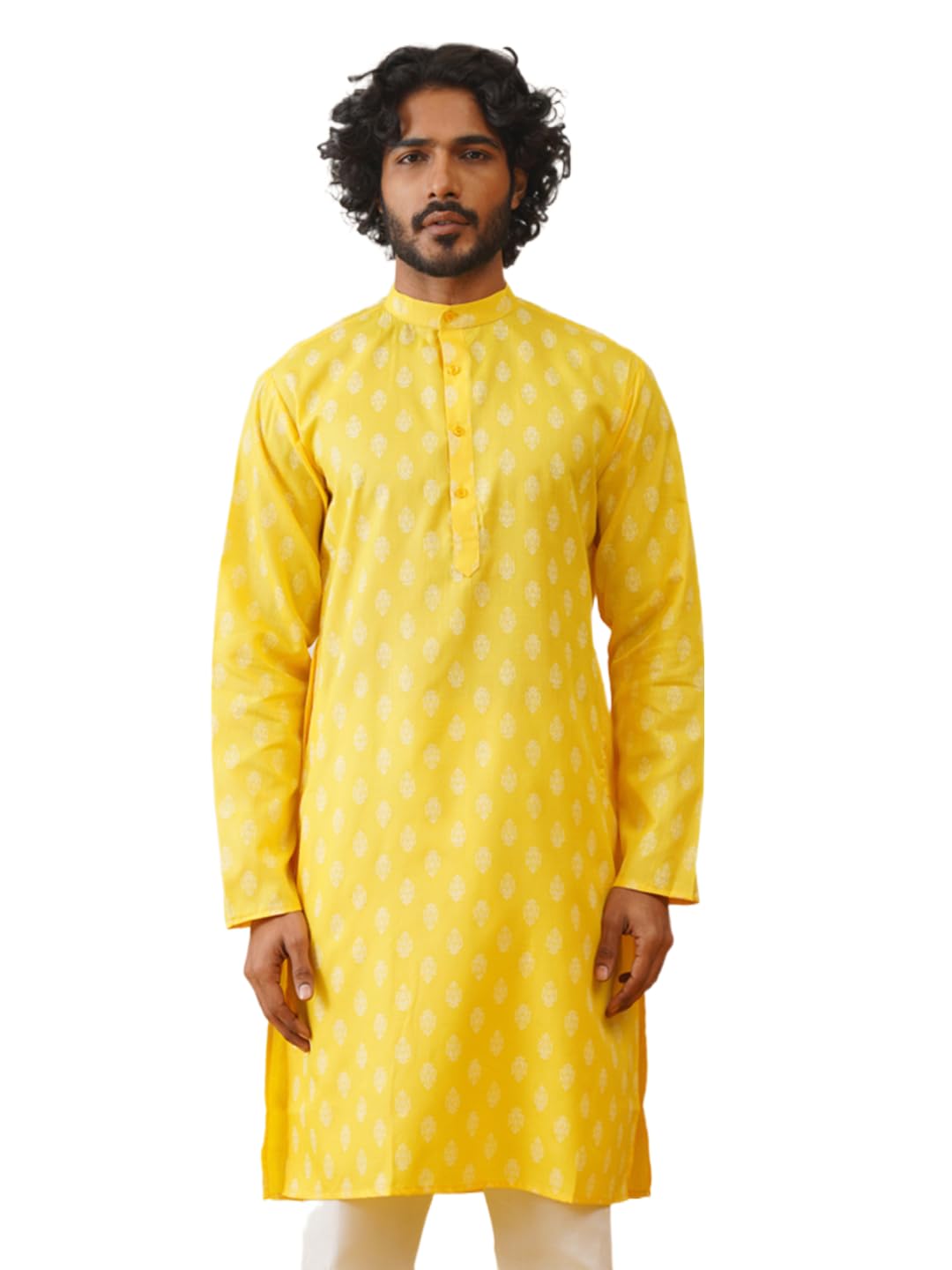 Jompers Men's Lemon Floral Printed Kurtas (Lemon, Xl)