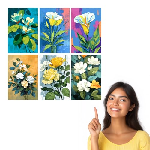 Image of SiddArtify Floral Wall Art Poster Print Set - Modern Flower Painting Decor for Living Room Bedroom Office - 8x12 Sticker Pack of 6
