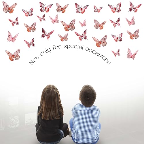 Decoración de pared mariposas 3D rojas juego 48 piezas miniatura 4