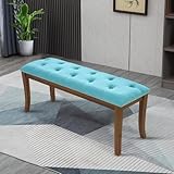 MFSTUDIO 44' Vintage Tufted Entryway Bench, Extra Large Memory Foam Upholstered Wood Ottoman Bench Dining Bench, Rectangle Tufted Fabric Bench for Living Room Hallway, Light Blue Cushion