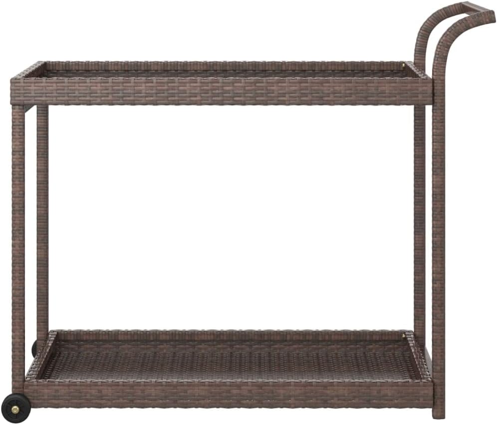 Bar Cart Brown Poly Rattan with Powder-Coated Steel Frame 39.4"x17.7"x32.7" Rolling Kitchen Island Cart for Dining, Food Serving, and Kitchen Storage with Handle and Wheels