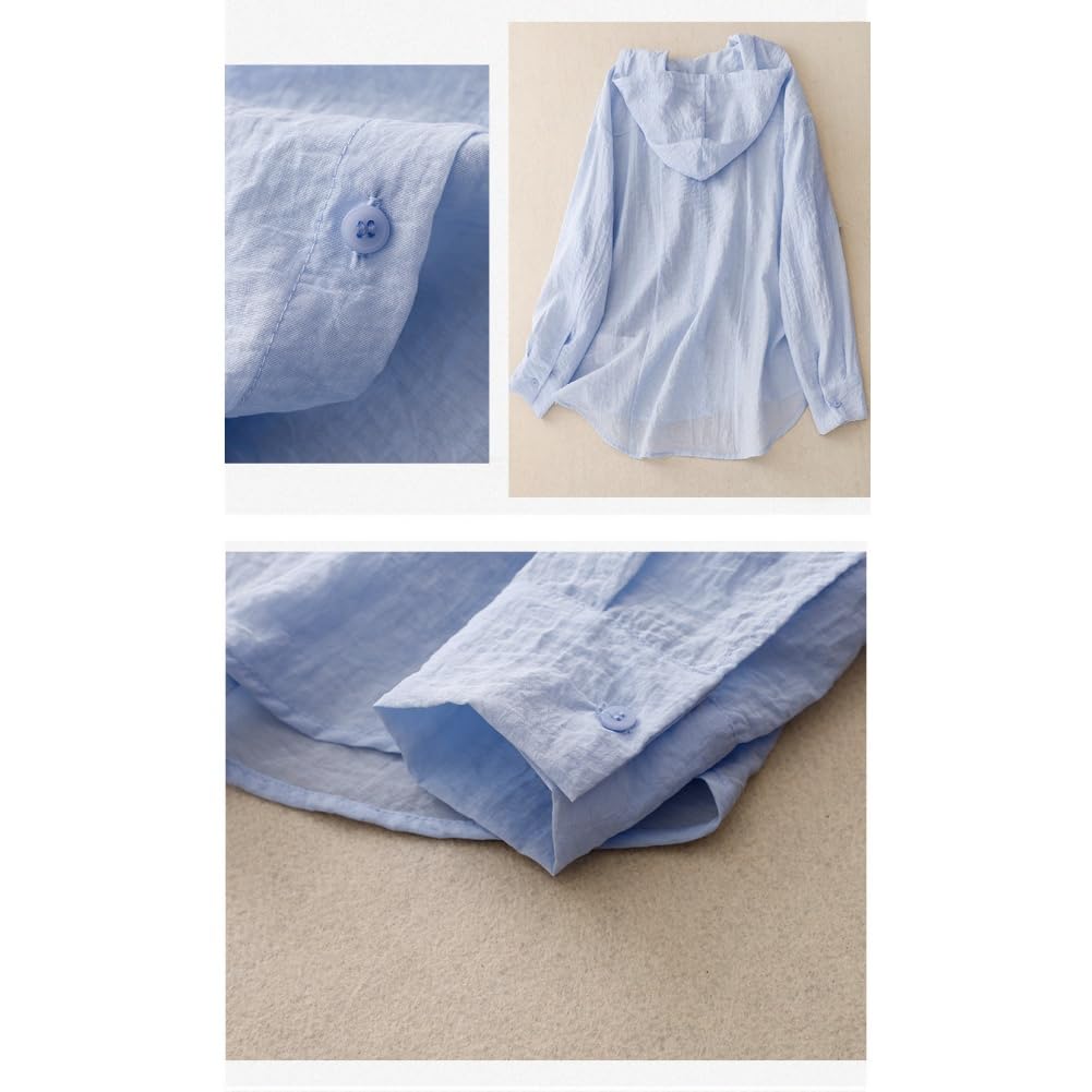 Generisch Camisetas ligeras de manga larga con botones para mujer, informales y de secado rápido