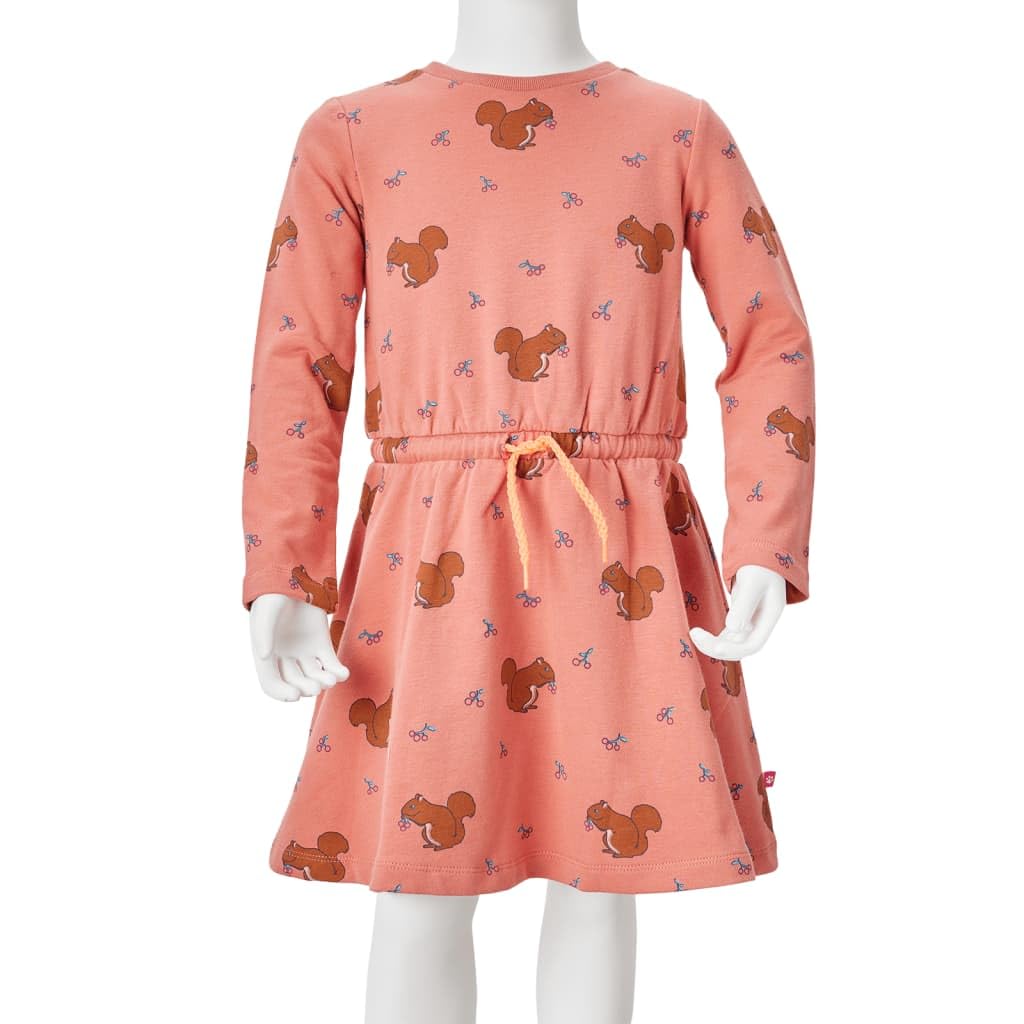 Vestido infantil rosa viejo para niñas de 1,5 a años, manga larga, algodón, elastano, estampado de ardilla, transpirable, cómodo para el día a día, fiestas de cumpleaños, guardería y