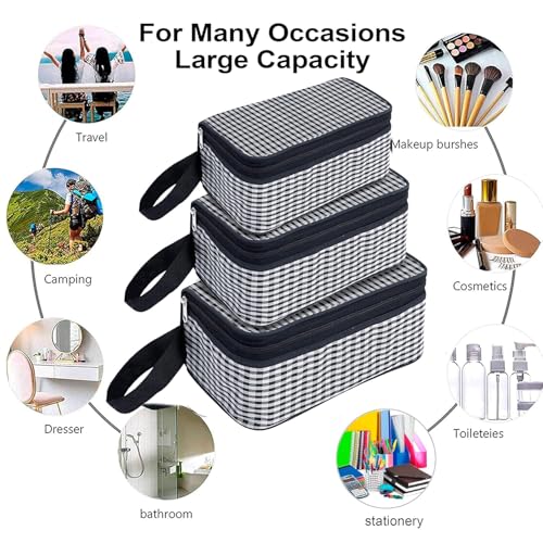 Image of Storite Set of 3 Travel Pouch Bags - Clear PVC Toiletry, Cosmetic & Storage Organizer Bags for Travel, Gym, Makeup & Daily Use Waterproof Zipper Bags (Grey & Black)