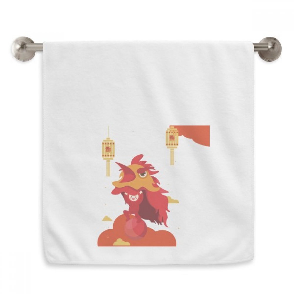 Serviettes débarbouillettes motif Danse du Lion et Lanterne Rouge serviette blanche 13x29