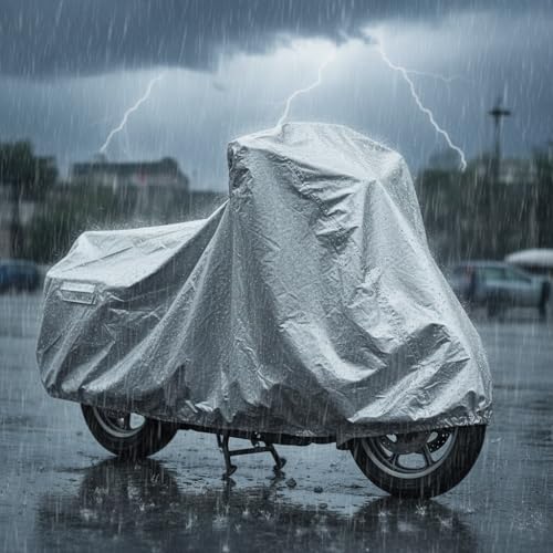 Image of Sulfar 100% Waterproof Universal Bike Cover UV Protection & Dustproof Bike Body Cover for Royal Enfield Bullet Bike (Silver Magic)