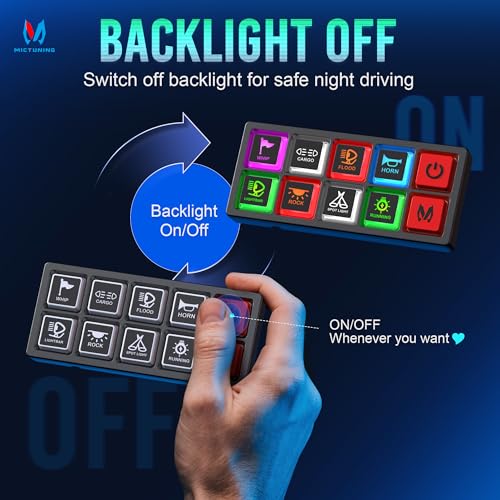 MICTUNING P4-NEON 8 Gang Switch Panel, Color-Coded Backlit Silicone Buttons, Universal Relay Control System with 60A Circuit Breaker, On-Off Toggle Touch Pod — view 4