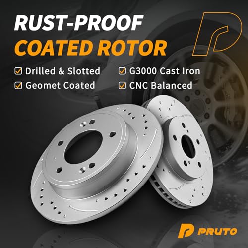 Rear Brake Kit Compatible with Select Hyundai & Kia Elantra Soul Forte Koup Forte Forte5 Veloster Elantra GT Elantra Coupe, 10.31" Drilled & Slotted Disc Brake Rotors & Ceramic Pads - Image 4