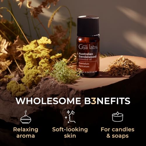 Gya Labs Australian Sandalwood Essential Oil for Skin & Hair - 0.34 Fl Oz - 100% Pure Natural Australian Sandalwood Oil for Diffuser, Aromatherapy Use & Candle Making Scent