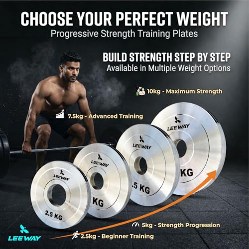 Image of Leeway Calibrated Steel Weight Plates (7.5kg x 2) | 51mm Olympic Barbell Plates for Home Gym & Powerlifting | Solid Steel Construction | Gym Weights for Strength Training & Workouts (Chrome, 7.5kg)