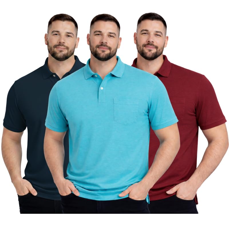 sman Plus Size Polo T-Shirt Pack of 3 for Men & Boys | Half Sleeve Collar Tee with Pocket | Premium Spun Matty Fabric | Casual & Office Wear | Sizes 2XL to 6XL | FX_PO3_MCR_AQU_MRN_PS-picture-40