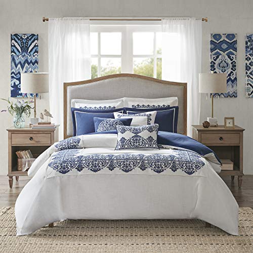 Image of Madison Park Signature Cozy Comforter Set - All Season Bedding Combo Filled Insert and Removable Duvet Cover, Shams, Decorative Pillows, Queen (92 in x 96 in), Bohemian Blue 9 Piece