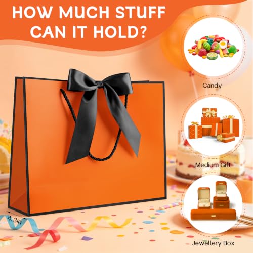 Image of JMANNI Gift Bags with Handles, 13 inch Medium Gift Bag for Presents, 2 Pcs Bags with 4 Tissue Paper and 2 Cards for Graduation Baby Shower Wedding Fathers Day Mother's Day Birthday Party(Orange black)