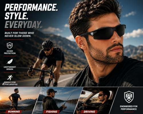 Image of Sports Sunglasses, Grey Lens /Black | Full-Coverage UV400 Protection, Hydrophobic Mirrored Lens, Lightweight Shatterproof Design, Mercury