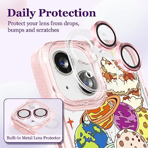 Image of Designed for iPhone 14 Case Pink Glitter Clear - Cute Bling Phone Case with Wrist Strap - Aesthetic Y2K Case for Woman, Girl 6.1 inch (Spaceman)