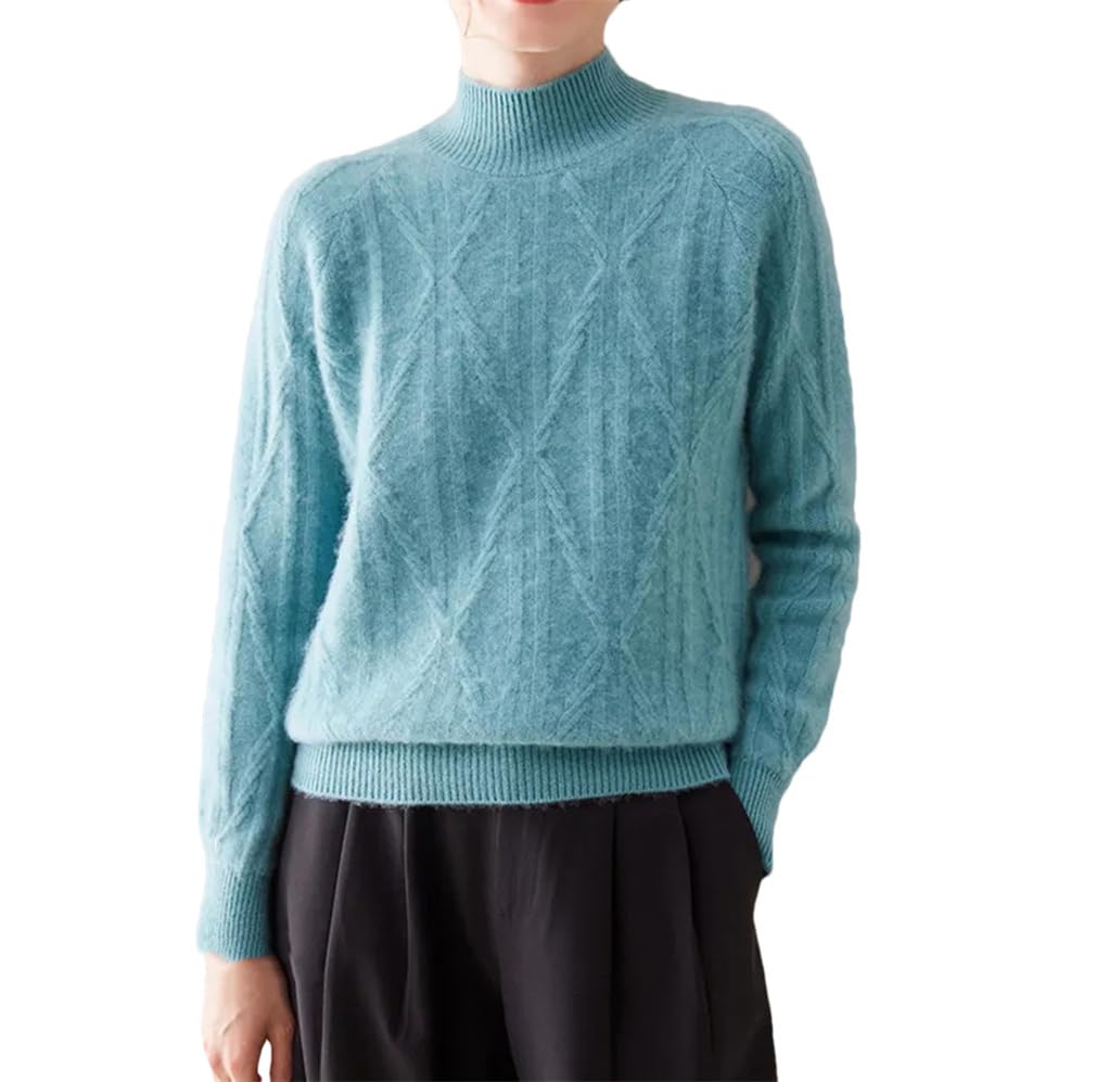 Dninmim Suéter de lana con cuello alto para mujer, cálido, grueso, suelto, suéter de punto
