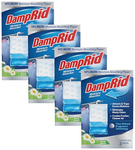 Image of DampRid Fresh Scent Hanging Moisture Absorber,16 oz. - Eliminates Musty Odors for Fresher,Cleaner Air,Ideal Moisture Absorbers for Closet,14% More-Moisture Absorbing Power*,(Pack of 12)