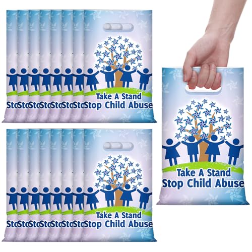 Panelee 100 Pcs Child Abuse Prevention Awareness Plastic Goody Bags with Handle Stop Child Abuse Gift Bag Blue Pinwheel Treat Bags for Party Campaign Support Favor Decoration