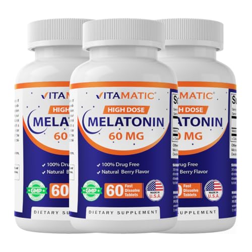 Vitamatic Melatonin 60 mg Tablets Fast Dissolve 60 Count - 3 Pack