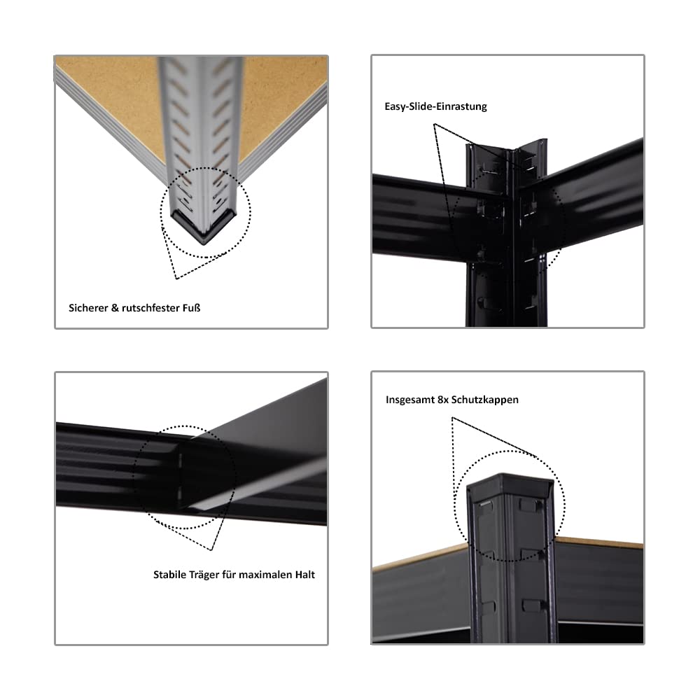 PROREGAL Mega Deal Schwerlastregal Ragnar 180x90x40 cm mit Fachlast 175kg Schwarz Garagenregal Kellerregal Werkstattregal Lagerregal Steckregal