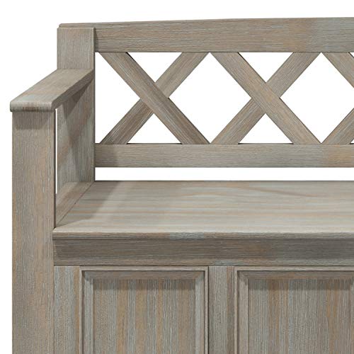 Simpli Home Amherst SOLID WOOD 48 inch Wide Entryway Storage Bench with Safety Hinge, Multifunctional, Transitional, in Distressed Grey