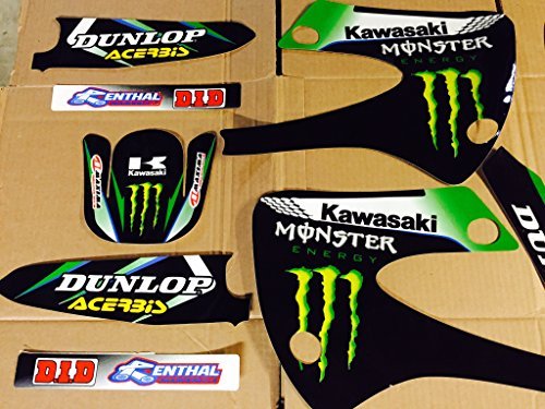 Kawasaki KX 85 00-13 Graphics with backgrounds Team Racing Graphics kit for 2001-2013 Kawasaki KX 85/100,