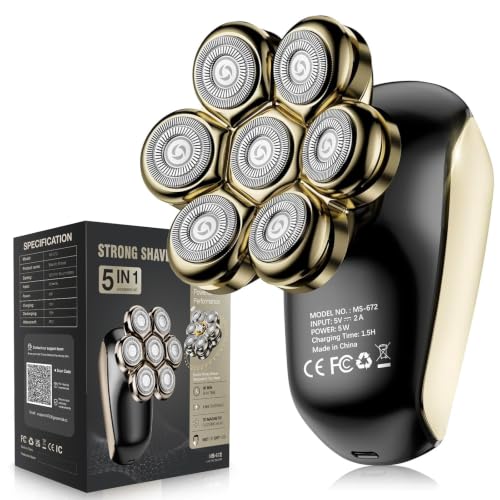 Image of Head Shavers for Bald Men: 5-in-1 Electric Razor with 7D Floating Blades - IPX7 Waterproof Grooming Kit, Detachable Magnetic Head, 90-Min Wet Dry
