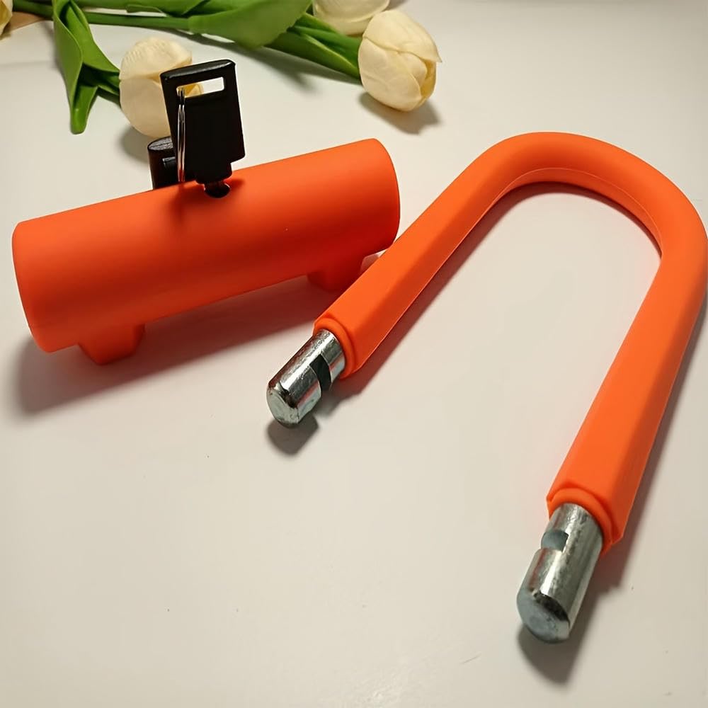 Lucchetto antifurto per Bici in Ferro ZBDZSW con Lucchetto a U in Silicone Resistente con Controllo Manuale della Chiave, Finitura Arancione, per Biciclette, motociclette, Auto