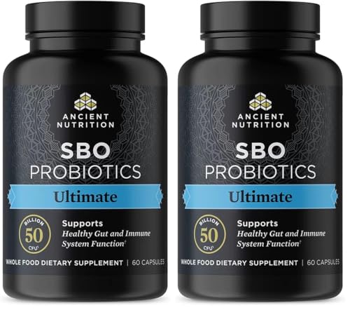 Ancient Nutrition Probiotics, SBO Probiotics Ultimate 50 Billion CFUs*/Serving, Digestive and Immune Support, Gluten Free, Ancient Superfoods Blend, 60 Capsules (Pack of 2)