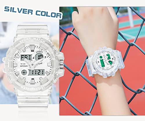 Gosasa Sanda Mens Womens Large Dial Transparent Multifunction Digital Watch Casual Dual Display 12H/24H Stopwatch Calendar Unisex Wrist Watch4
