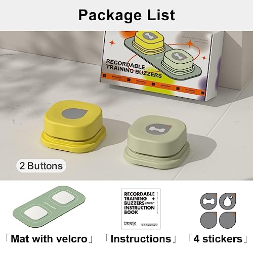Mewoofun Dog Buttons For Communication Starter Pack Recordable Dog Talking Buttons Set Dog Training Speaking Buttons Dog Clicker With Mat & Stickers (2 Packs-Rubber Mat) #TOP3