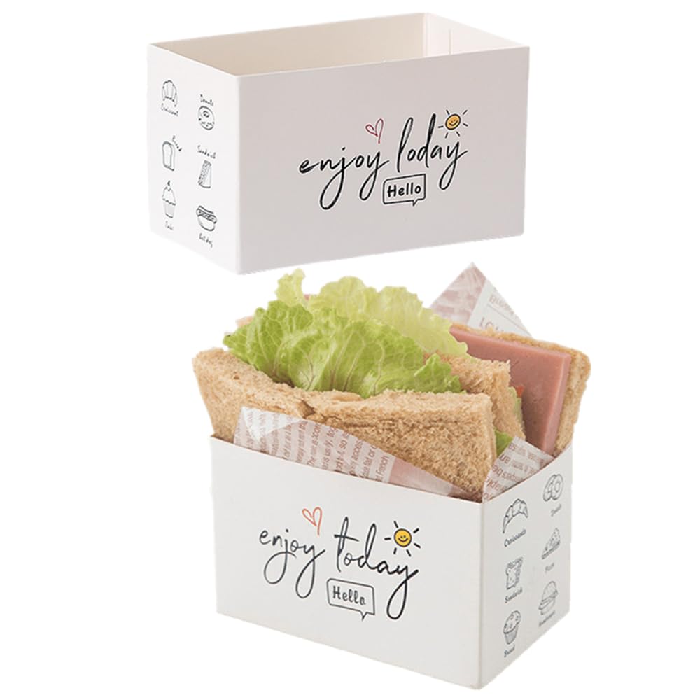 NatureMan Paquete de 50 recipientes de papel para llevar, cajas para sándwich, mini cajas de hamburguesas, bandeja de pan para tostadas para contenedores de alimentos, restaurante, picnic (disfrutar)