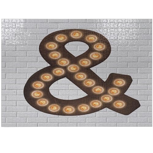 Ambesonne Symbol Jigsaw Puzzle for Adults, Abstract Design Modern Ampersand Item on Brick Wall Punctuation Marks, Heirloom-Quality Fun Activity Durable Cardboard, 1000 pcs, Coconut Orange and Brown