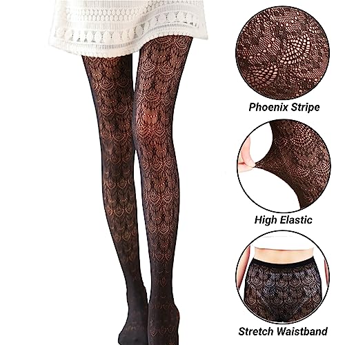 Image of Fishnet Stockings Lace Patterned Tights High Waist Pantyhose Fishnets for Women