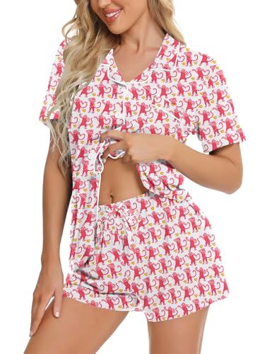 Image of SWOMOG Womens Button Down Pajamas Set Short Sleeve Sleepwear Bride Soft Pj Lounge Sets XS-3XL