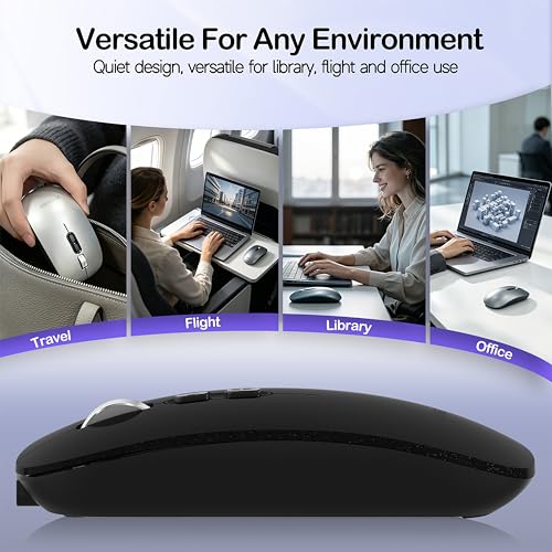 Image of FMOUSE Slim Wireless Mouse, Tri-Mode 2.4G & Bluetooth, Rechargeable - Black | USB-A & USB-C Receiver | Silent Click | One-Key Desktop | Works with Mac, iPad & Laptops | Long-Life Battery | Portable