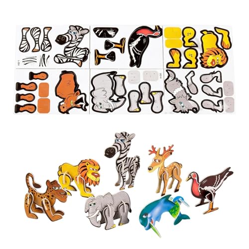 Puzzle Educativo - Bloques 3D Animales de Dibujos Animales | Puzzle 3D de Madera - Para Niños y Niñas Adolescentes, Regalo Hogar, Jardín, Cumpleaños, Navidad, Año Nuevo