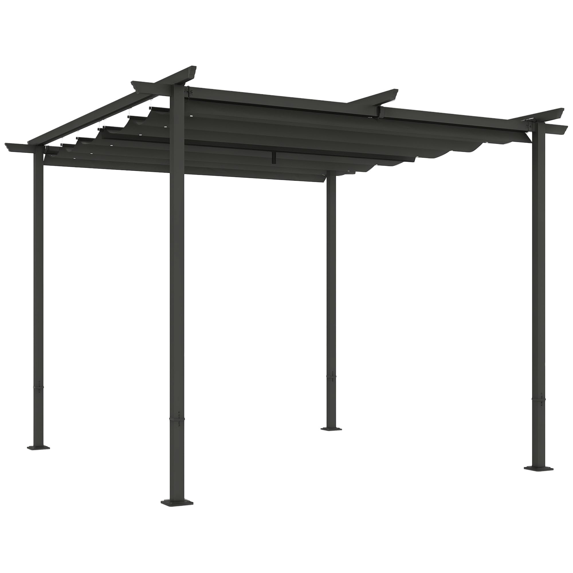 Outsunny Pérgola - Cenador de metal para jardín, 3 x 3 m, con toldo ajustable, protección UV 30+, protección solar independiente para terraza y jardín, color gris oscuro